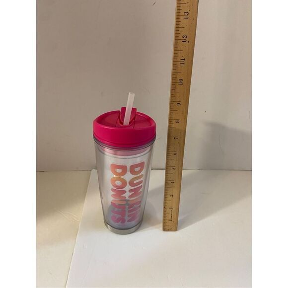 Dunkin Donuts cup with straw clear pink 16oz - Picture 1 of 2